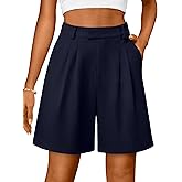 IWH Bermuda Shorts for Women Dressy Casual High Waisted Summer Work Elastic Waist Pleated Dress Shorts with Pockets