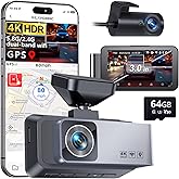 Gleetour Dash Cam Front and Rear, 4K Full HD Dual Dash Camera for Cars, Built-in Memory Card Monitoring, 64GB Card, 5G WiFi G