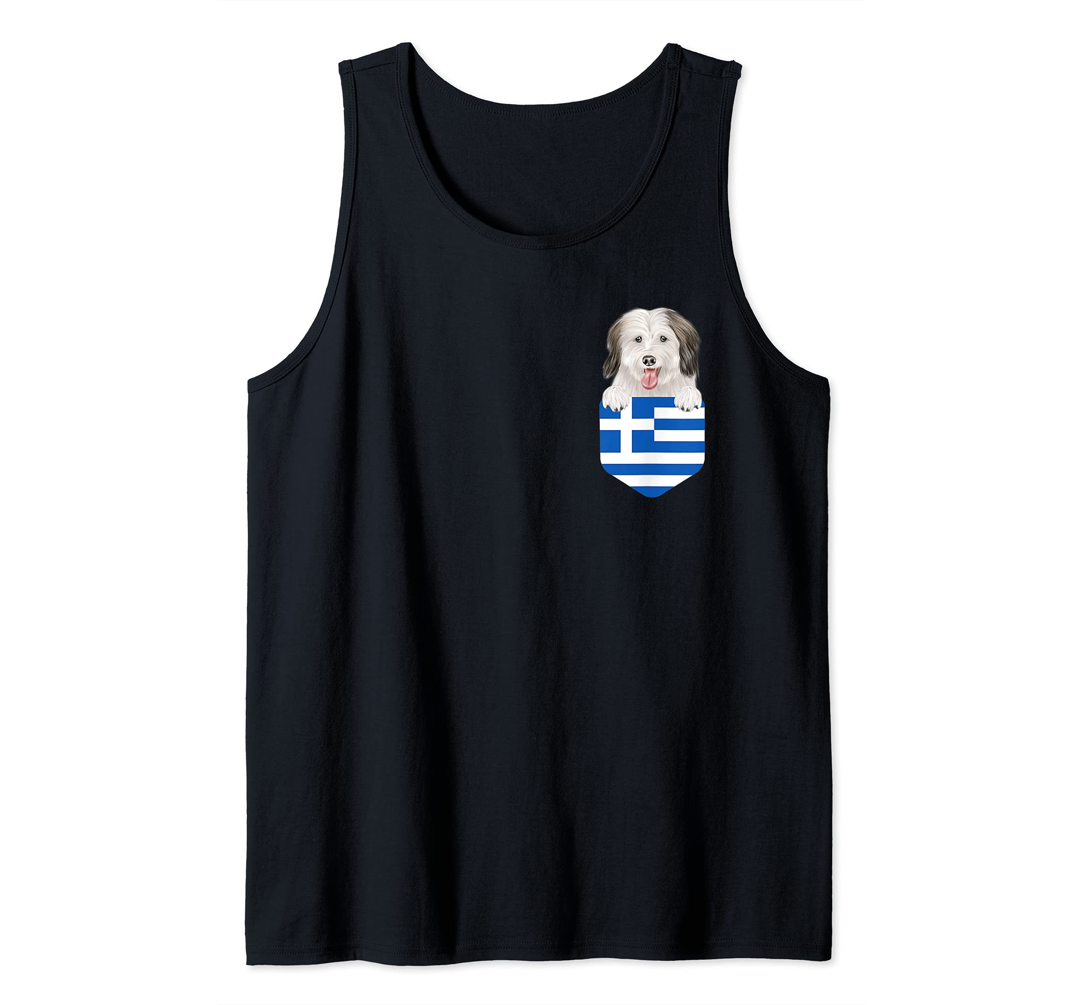 Greece Flag Coton de Tulear Dog In Pocket Tank Top