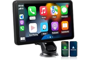 CARABC 7" Wireless CarPlay & Wireless Android Auto Touch Screen Car Radio - Portable Dash Mount Adapter with GPS Navigation, Mirror Link, HD LRV, FM/AM, Voice Control - Black