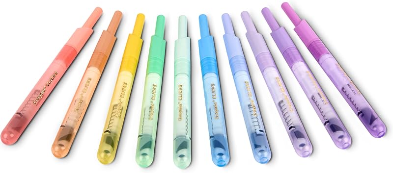 Clicks – 10 Pennarelli Lavabili Retrattili Senza Cappuccio, Colori Pastello Assortiti, Punta Conica 2 in 1, per Scuola Casa e Viaggio, Bambini e Adulti, 58-8378