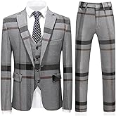Mens Suits 3 Piece Check Plaid Suit Single Breasted One Button Jackets Formal Dress Party Prom Tuxedo Suits Blazer Set