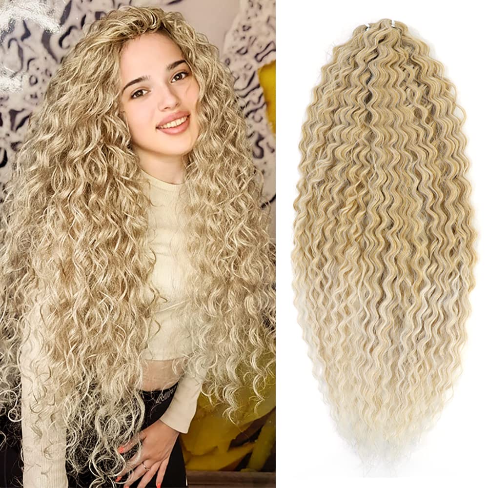 YEESHEDO 3 Packs 22" Ocean Wave Crochet Hair Water Wave Twist Crochet Hair Deep Wave Curly Braiding Hair Extension Kanekalon Synthetic Wavy Braid Hair for women (Ombre Blonde) — image 1