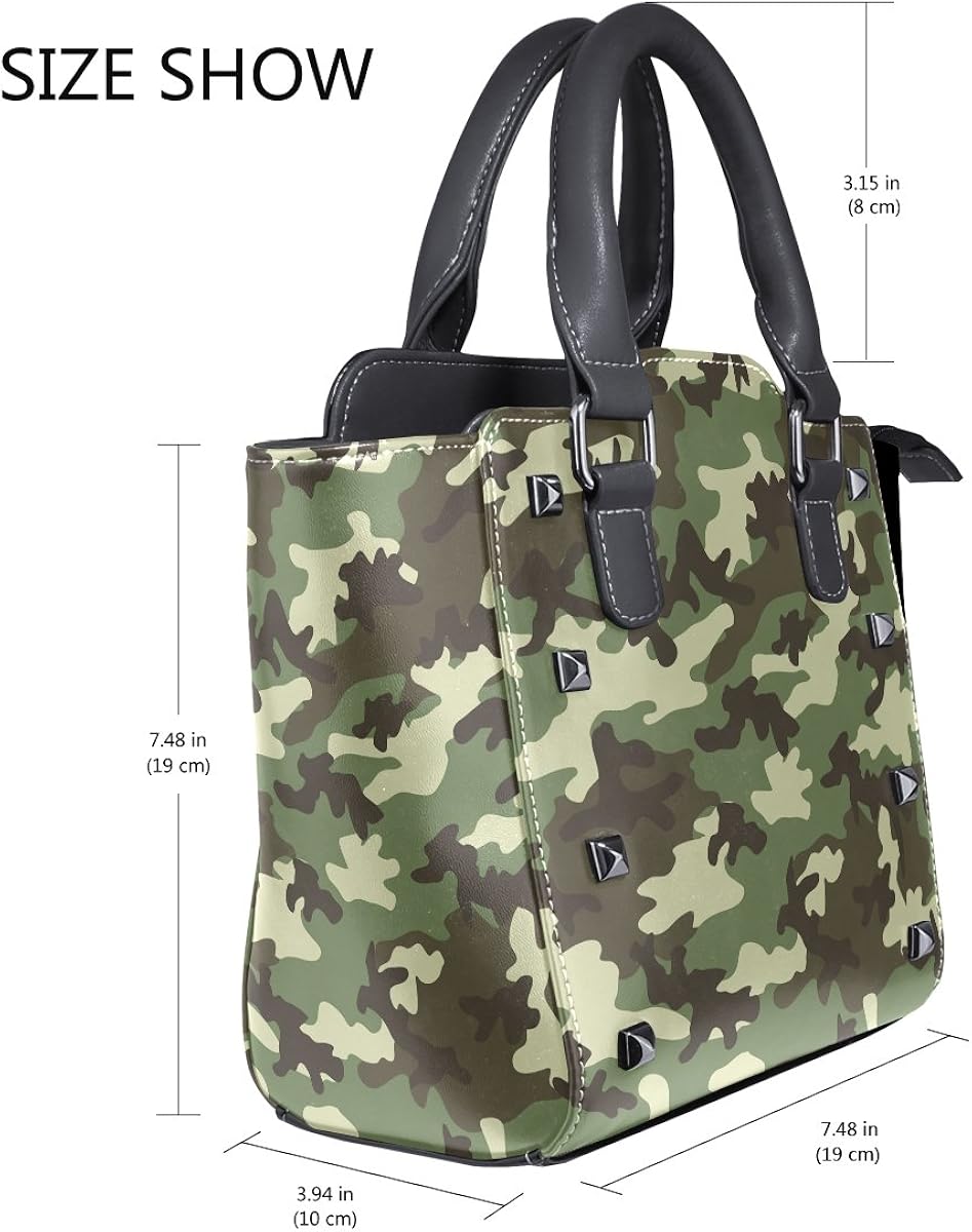 Use4 Military Camouflage Rivet PU Leather Tote Shoulder Bag Purse