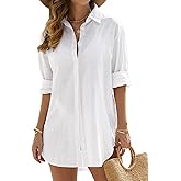 UMIPUBO Swimsuit Coverup for Women Bathing Suit Cover Ups V Neck Button Down Beach Shirt Dress Bikini Swimwear Cover up