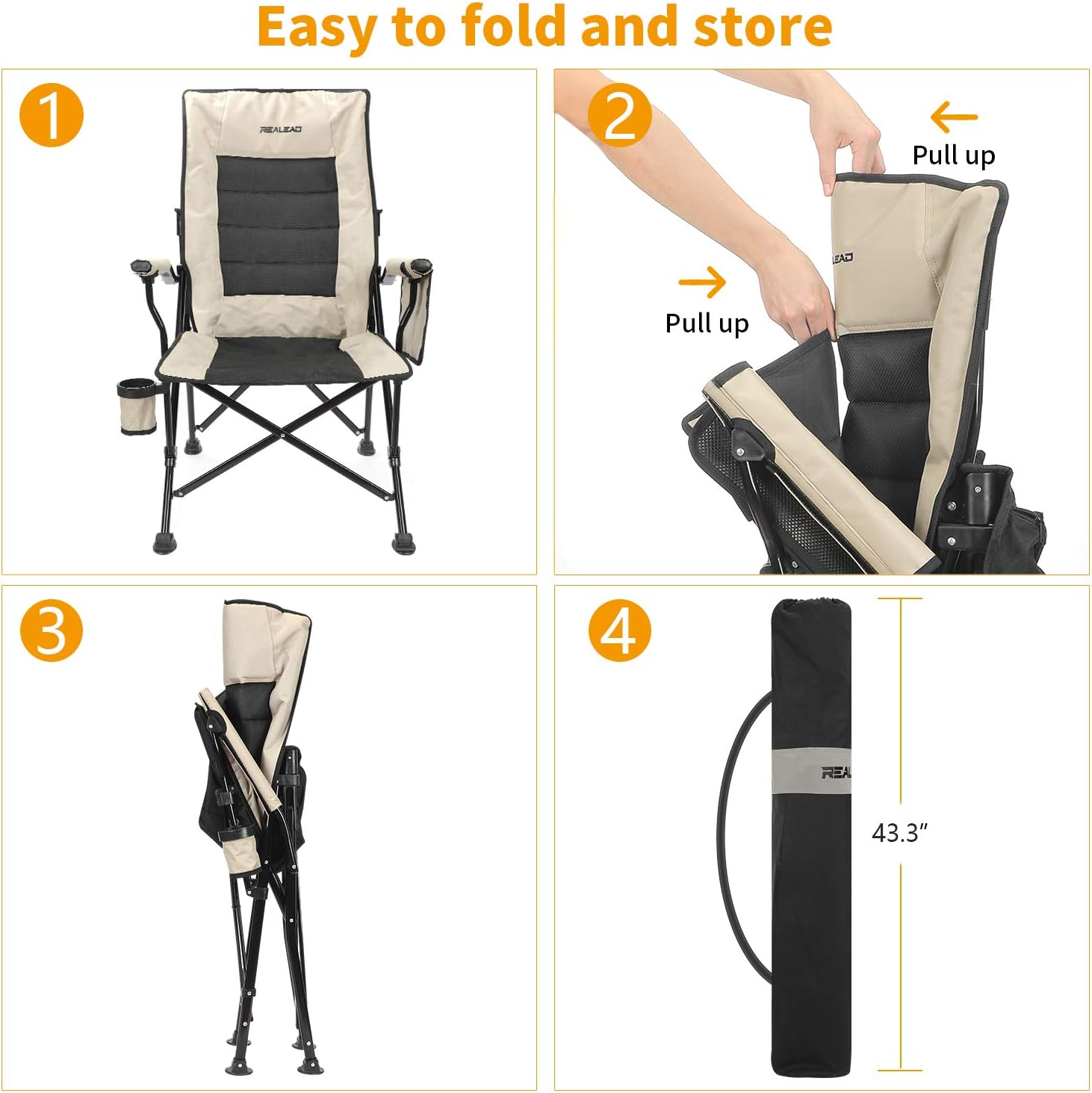 Realead Adjustable Oversized Camping Chair Heavy Duty Folding Chair High Back Support Beach Chair Travel Portable Chair Padded Hard Arm Steel Frame Outdoor Chair Supports 400 lbs: Kitchen & Dining