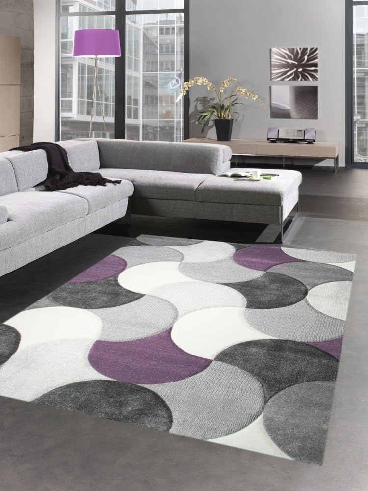 CARPETIA Designer rug living room carpet short pile drops lilac gray beige size 80x150 cm