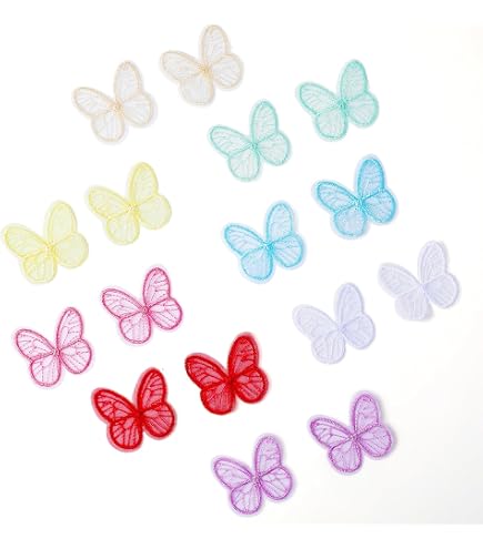 50 Pack Butterfly Applique Patches - 1.77x1.57 Inch Embroidered Lace Organza Iron On Patches
