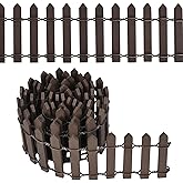 Tibapla Miniature Wooden Fence, 35 Inch Fairy Garden Fence Ornament, Coffee