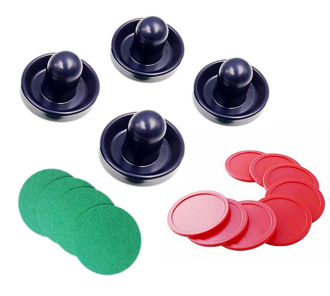 JZK Air Hockey Table Felt Pusher Set, 4 Pieces 96mm Pushers + 4 Pieces 94mm Felts + 8 Pieces Pucks, Kids and Adults Birthday Party Favors, Party Bag Fillers