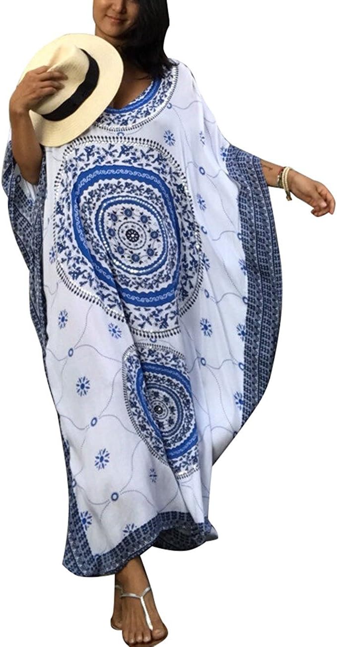 Tkiames Women's Summer Beach Kaftan Maxi Cover Up Casual Long Dress