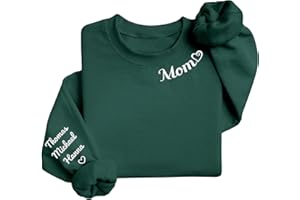 Savilediy Personalized Christmas Mothers Day Birthday Gift for Mom Grandma, Custom Embroidered Sweatshirt with Name on Sleeve