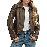 Yousify Womens Faux Leather Jacket Casual Zip Up Motorcycle Long Sleeve Collared Fall Cropped Coats with Pockets