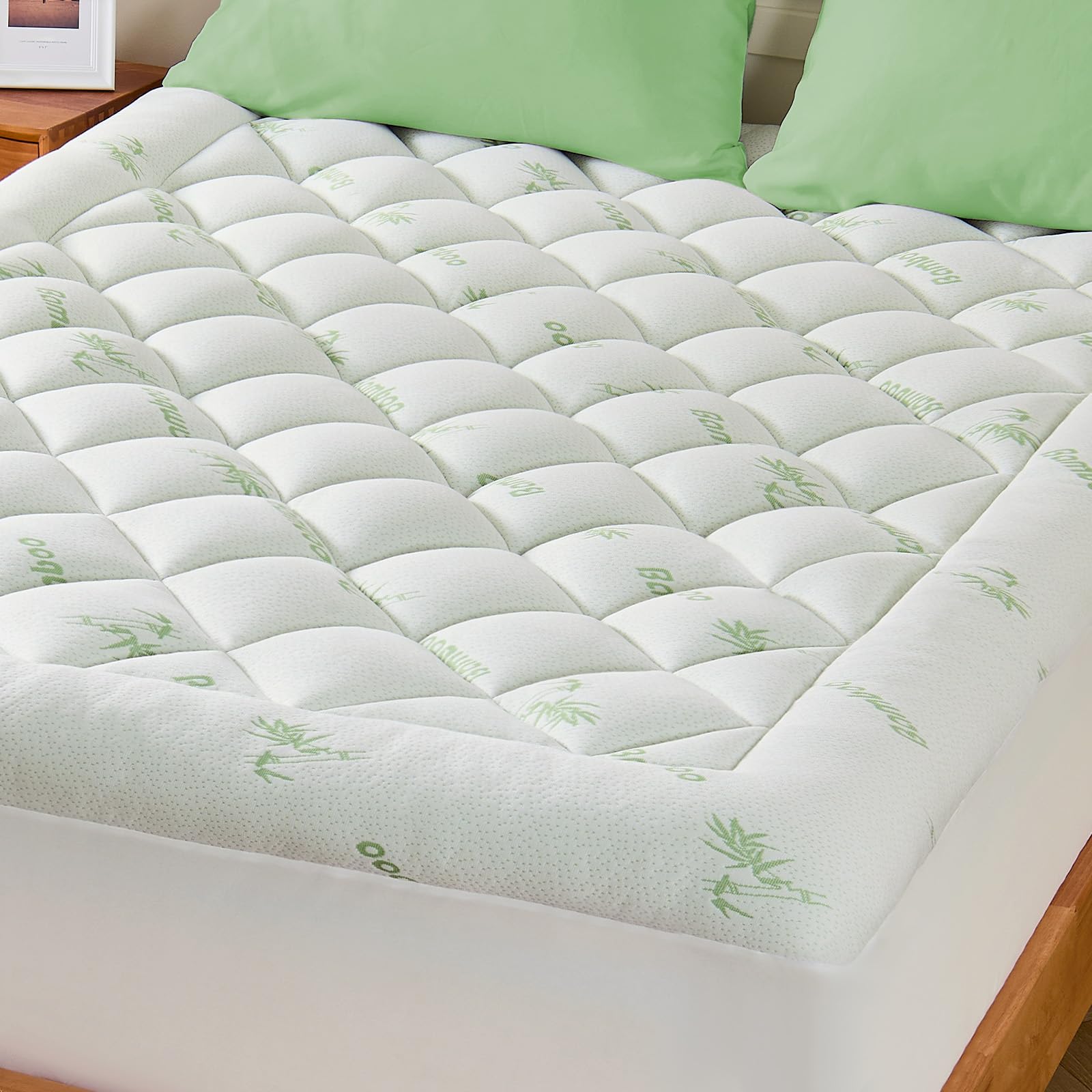 KRIMANO California King Mattress Topper, Viscose Derived from Bamboo Thick Pillow Top Mattress Pad with Deep Pocket, Naturally Cooling for Hot Sleepers, Soft for Back Pain Relief, Green