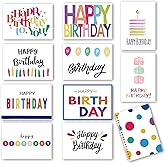 100 Birthday Cards, Happy Birthday Cards Bulk with Short Message Inside, 5x7 Inch Thick Card Stock Assorted Birthday Cards with Envelopes,10 Unique Designs for Men and Women.