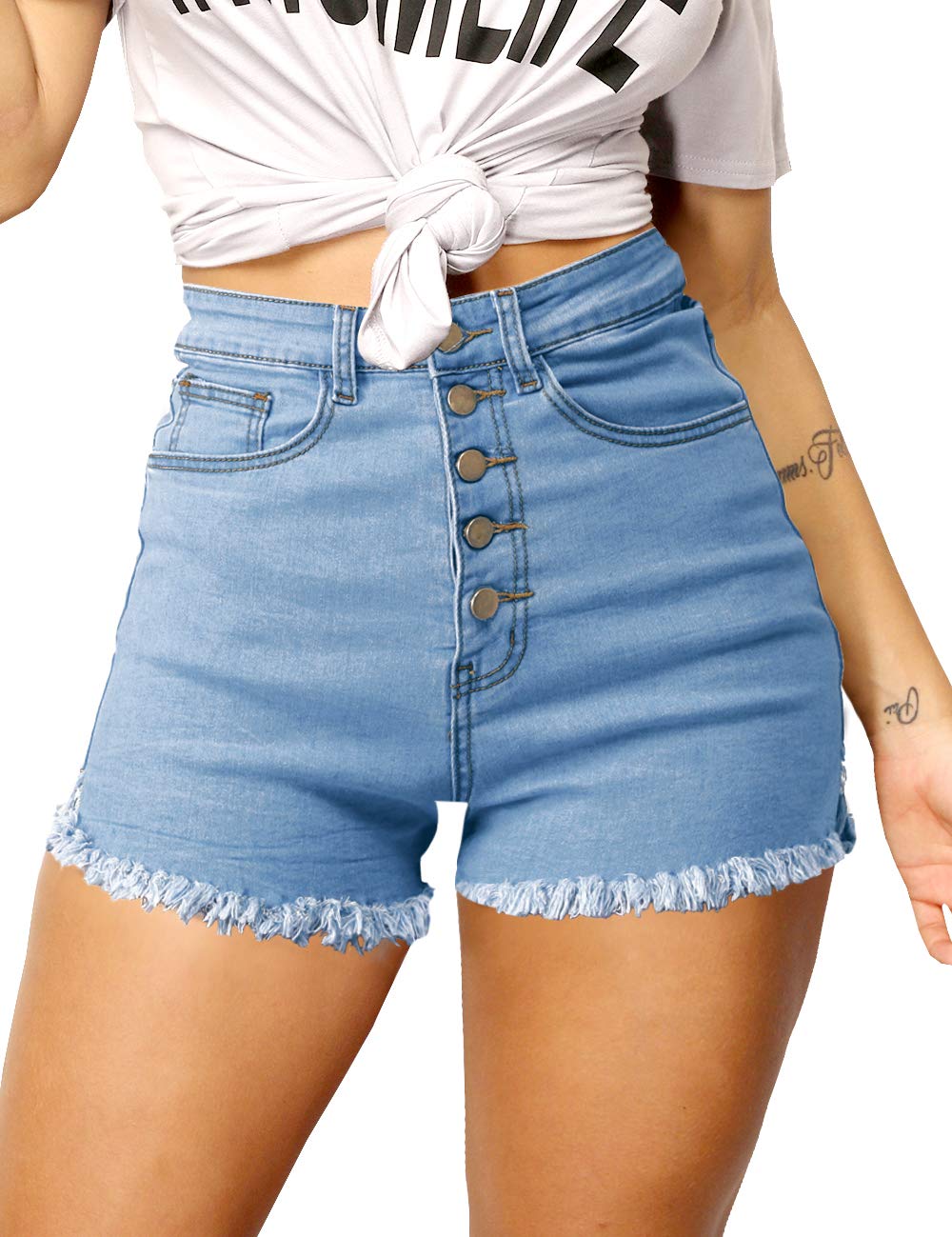 Haola Womens Ripped Hole Denim Shorts Fashion Raw Hem Distressed High Waisted Shorts