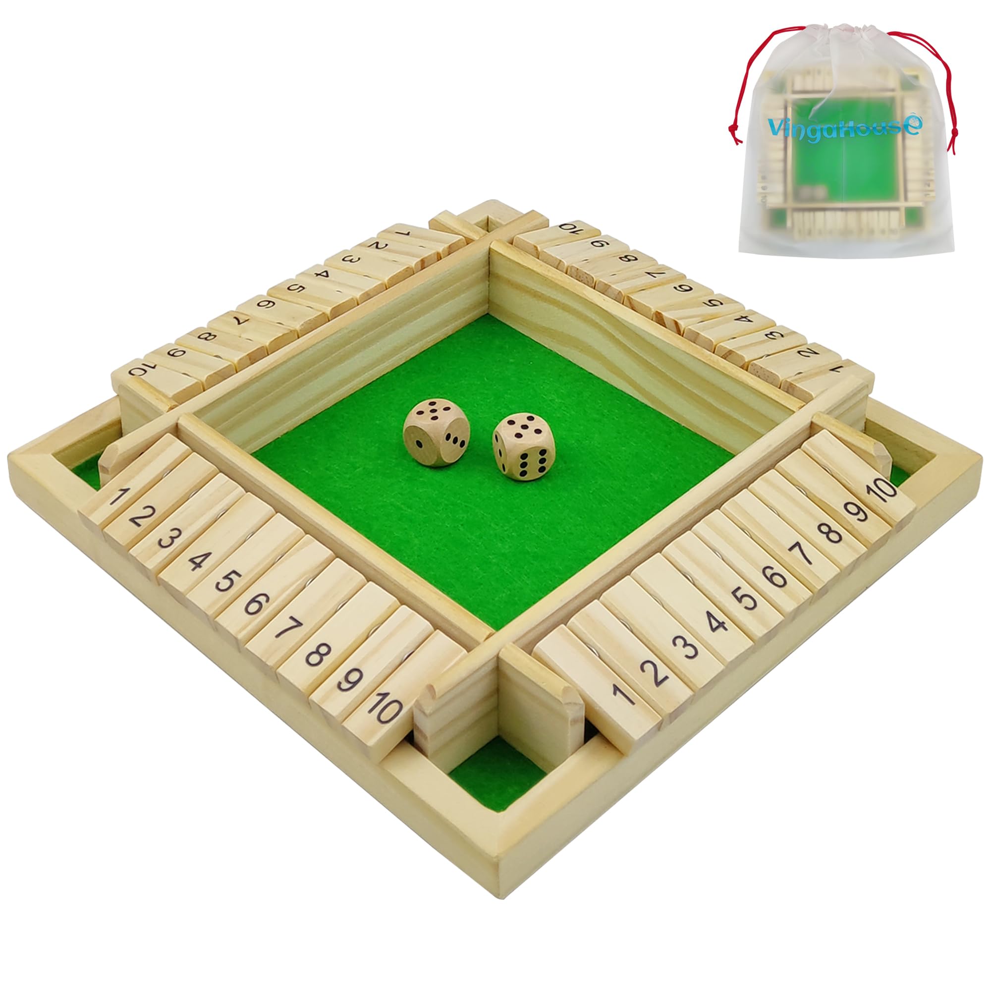 Shut the Box Game for 4 Players, Wooden Table Game Family Travel Game Traditional Pub Dice Games for Adults Educational Table Dice Game for Kids Age 3 4 5 6 + — image 1