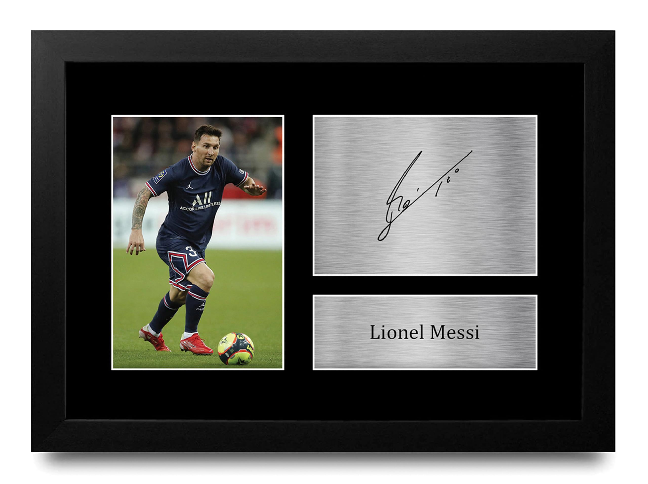 HWC Trading Lionel Messi Paris Blue and Reds Gifts Printed Signed Autograph Picture for Football Fans and Supporters - A4 Framed