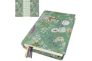 QRZIQRZ Adjustable Paperback Book Cover Protector, Washable Soft Canvas Fabric Book Covers with Bookmark,Double Side Floral Print Book Dust Jacket Covers for Hardcover Novel Book Lovers Gift
