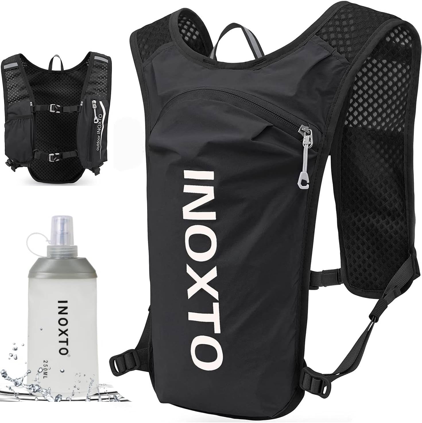 Photo 1 of INOXTO Running Hydration Vest ,Lightweight Insulated Pack with 250ml Soft Flask Daypack for Hiking Trail Running Cycling Race Marathon for Women Men (Black White, Standard)