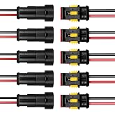 PKOLSFE 5PCS 2 Pin Way Electrical Wire Connectors, Waterproof 20 AWG Auto Electrical Connector Plug Socket Set, 2-Wire Male &amp; Female Quick Disconnect Sealed Plug for Car Truck Boat