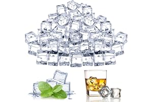 50 PCS Clear Fake Ice Cubes, 20mm Reusable Acrylic Artificial Ice Rocks - Square Plastic Ice for Photography Props Wedding Pa