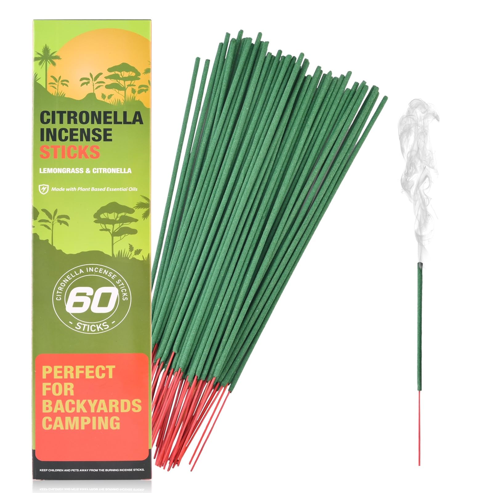 Citronella Incense Sticks - Suitable for Outdoor Camping, Patio, Hiking,etc (1 Pack Contains 60 Sticks)