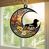 NAZENTI Personalized Black Dachshund Long Hair Dog Memorial Ornament, Custom Name Date Dog Sun Catcher, Pet Loss Ornament, Gift for Lovers, Memorial Loss of Pet Sympathy Gift