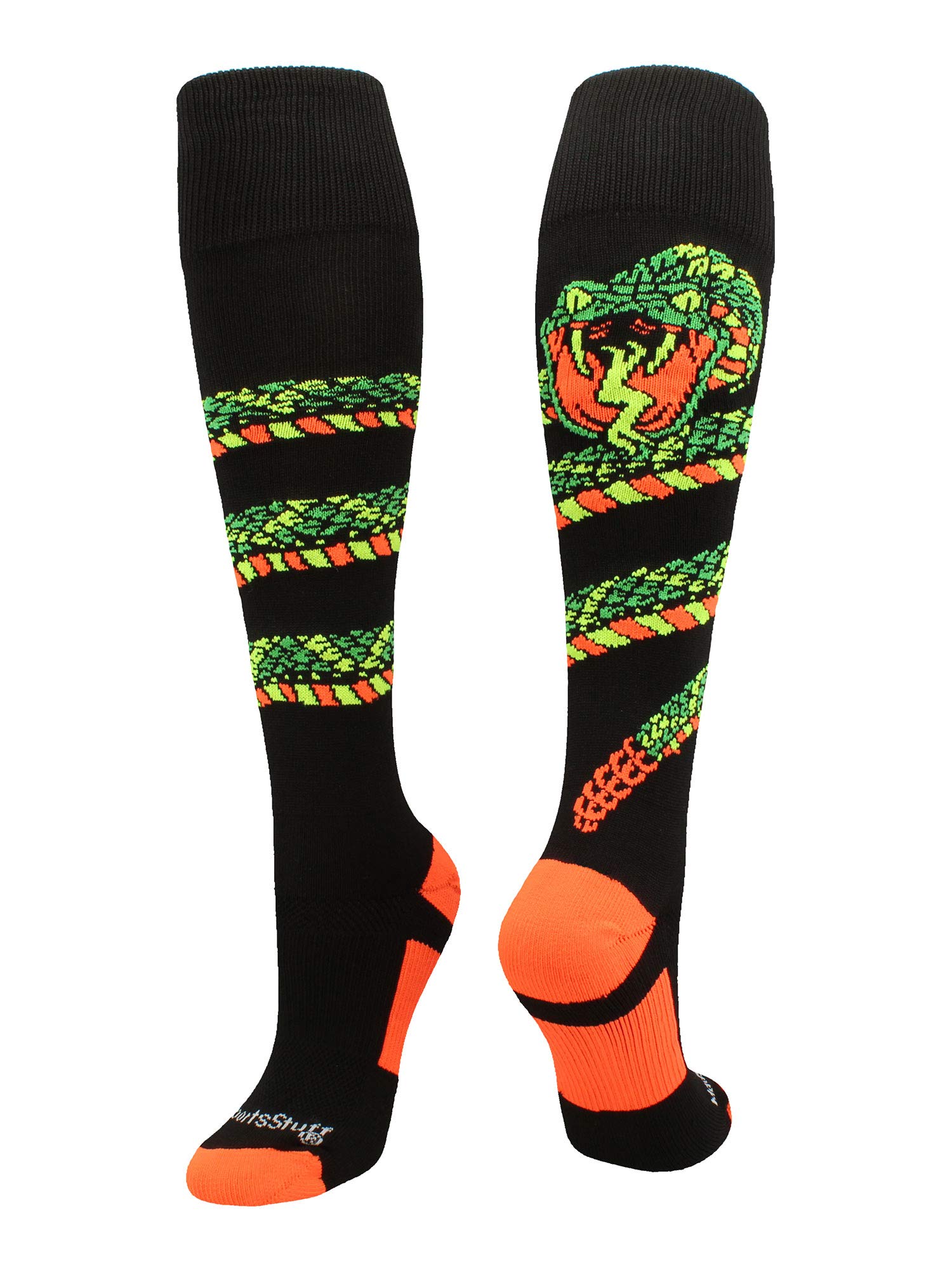 Calcetines OTC estilo fútbol Crazy Snake (negro/naranja neón, grande)