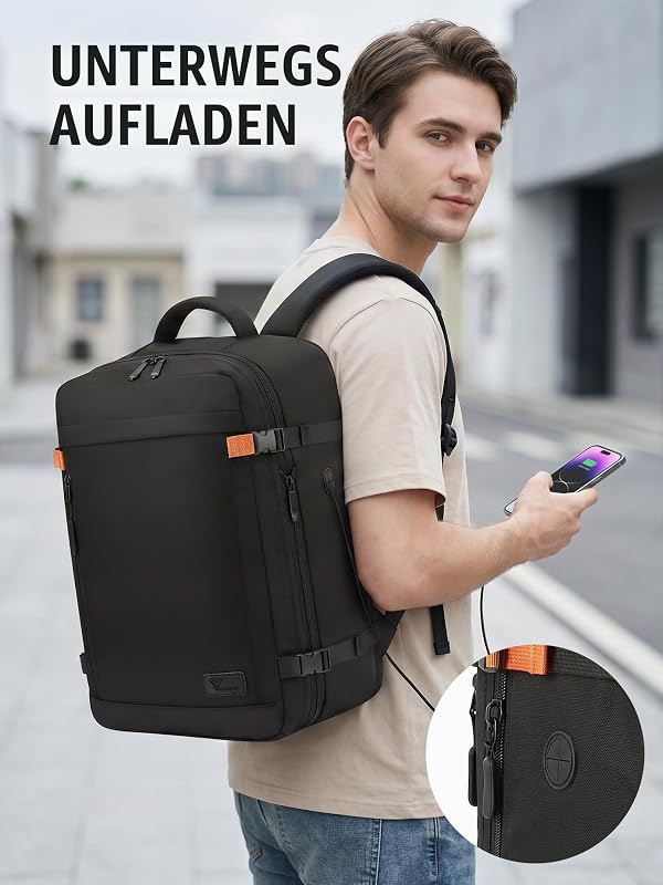 Handgepäck Rucksack 40x30x20, Erweiterbar 24-30L für Ryanair & Wizz