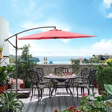 3 Large Blue Lokatse Home 10 Ft Offset Outdoor Cantilever Hanging Umbrella For Patio With Crank Cross Base