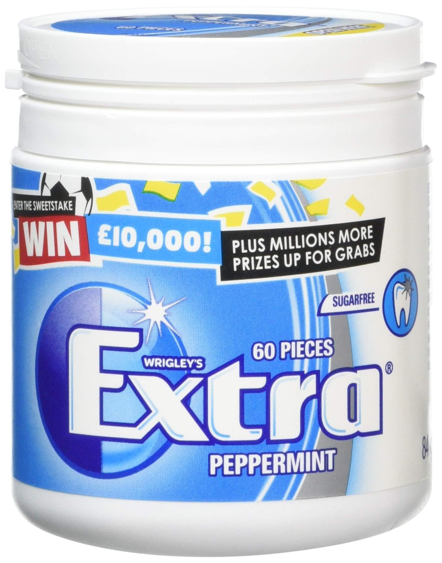 Wrigley's Extra Chewing Gum, Peppermint Flavour, 6 Bottles of 46 Pieces, Sugar Free Chewing Gum Bulk Pack with Xylitol (276 pieces)