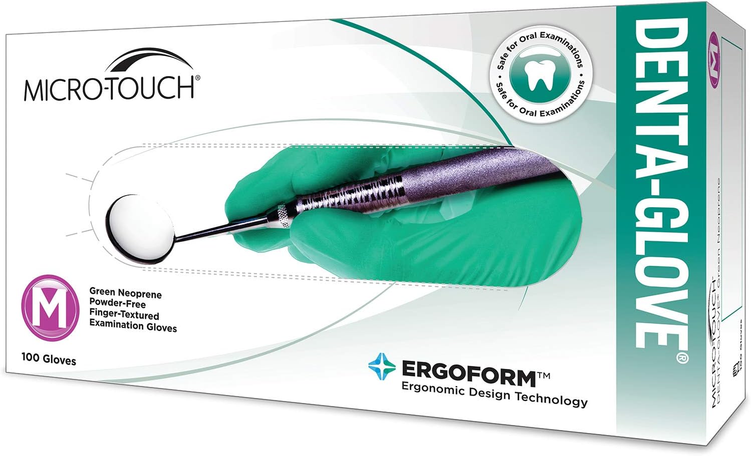 MICRO-TOUCH DENTA-GLOVE Green Neoprene Gloves - Disposable, Powder Free, Exam Grade, Size Small (pack of 100)