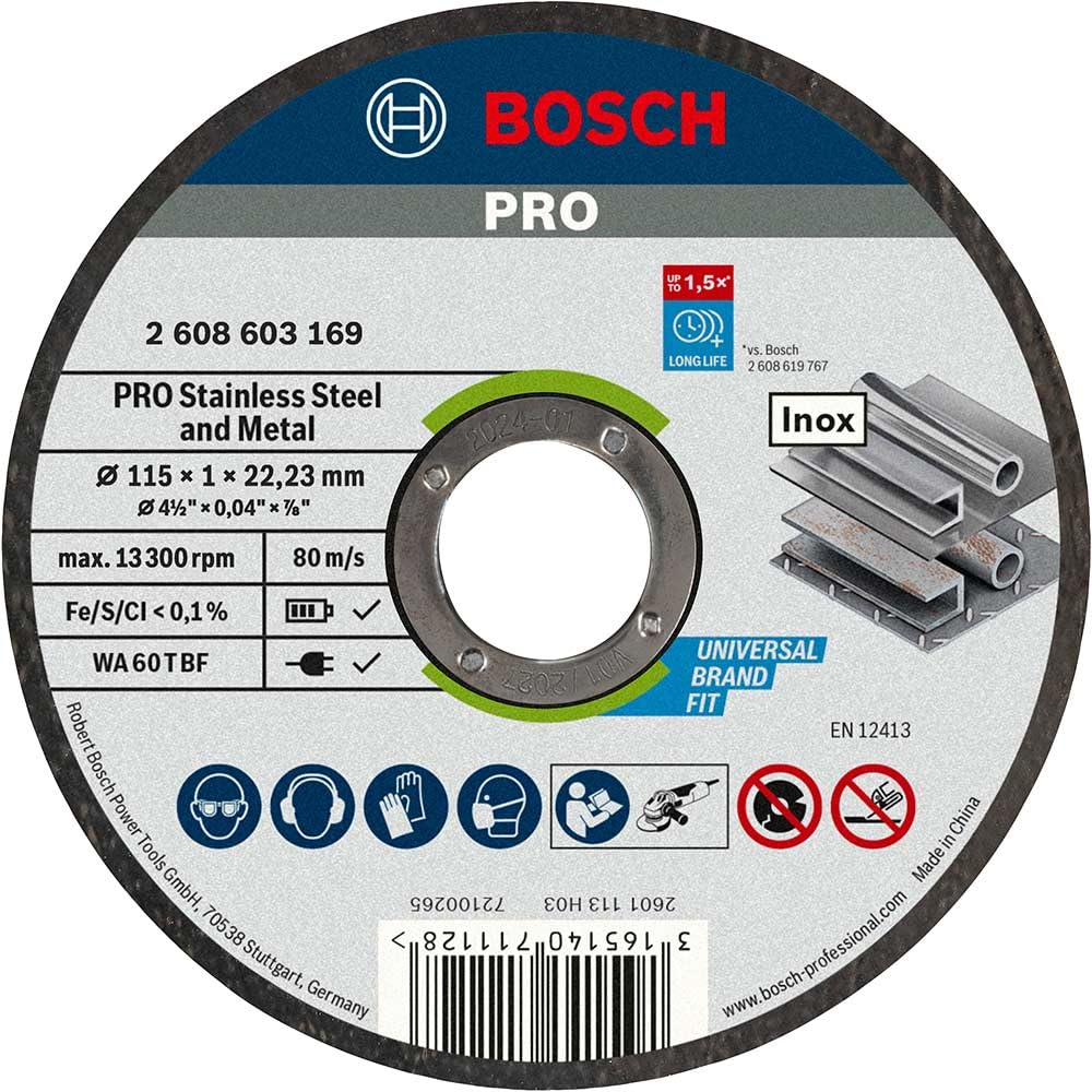 Bosch Professional 2608603169 Standard Inox Metal Cutting Disc, 115mm x 1mm x 22.23mm