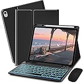 Bxomteng Keyboard Case for iPad 10th / A16 11th Generation 2022/2025-7 Colors Backlit Keyboard Cover and Mouse (Black)