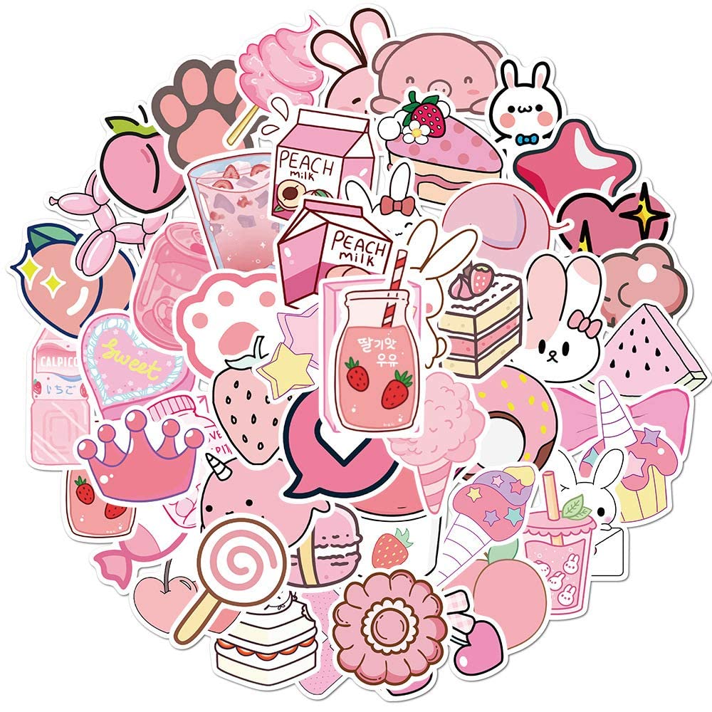 Pink Sticker Pack Mua 50 Pcs Pink Cute Stickers Pack, Waterproof Self-Adhesive Vinyl ...