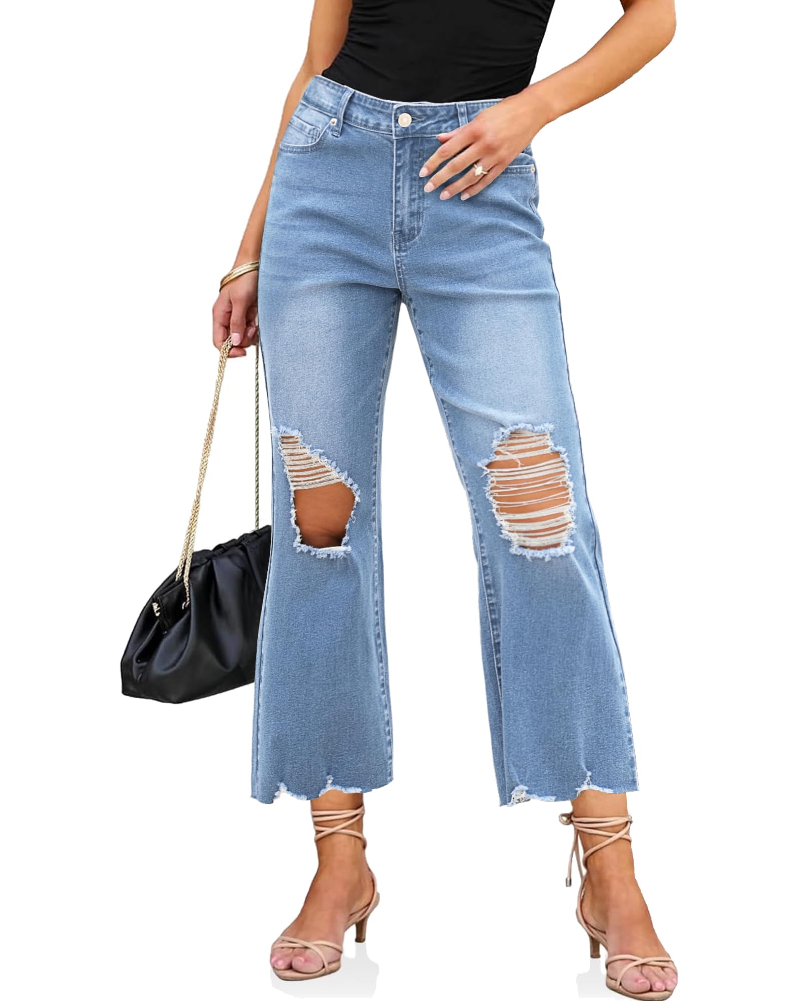 Laulia wide leg jeans dames blauw mid rise super stretch