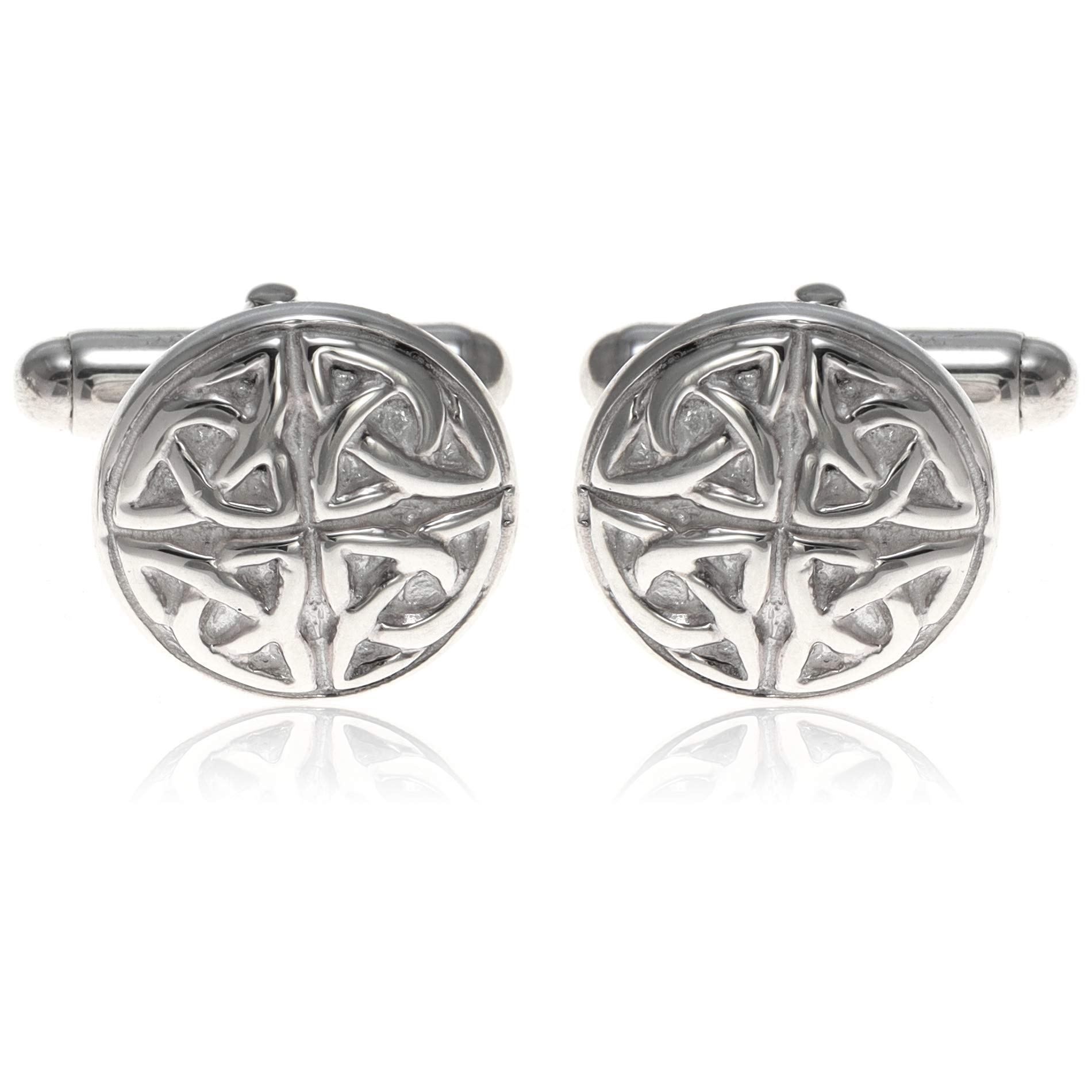 Alexander Castle Men's Cufflinks 925 Sterling Silver Celtic Cufflinks - 15mm Round Celtic Trinity Cufflinks with Jewelry Gift Box