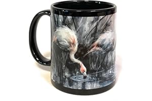 Artistic Flamingo Ceramic Coffee Mug, Black, 325 ml / 11 oz, Watercolour Design
