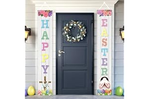HOLIWOER Happy Easter Door Decorations Banner for Front Porch Door Inside Outside, Welcome Hanging Easter Porch Sign Decor for Wall Home Office Yard Party Supplies