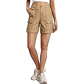 Lepunuo Cargo Shorts for Women Baggy Casual Elastic Waist Shorts Relaxed Fit Stretch Cargo Shorts with 6 Pockets