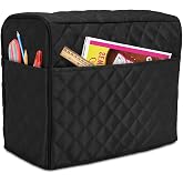 Luxja Sewing Machine Dust Cover Compatible with Brother &amp; Singer, Black | Quilted Fabric Cover with Pockets for Extra Accessories