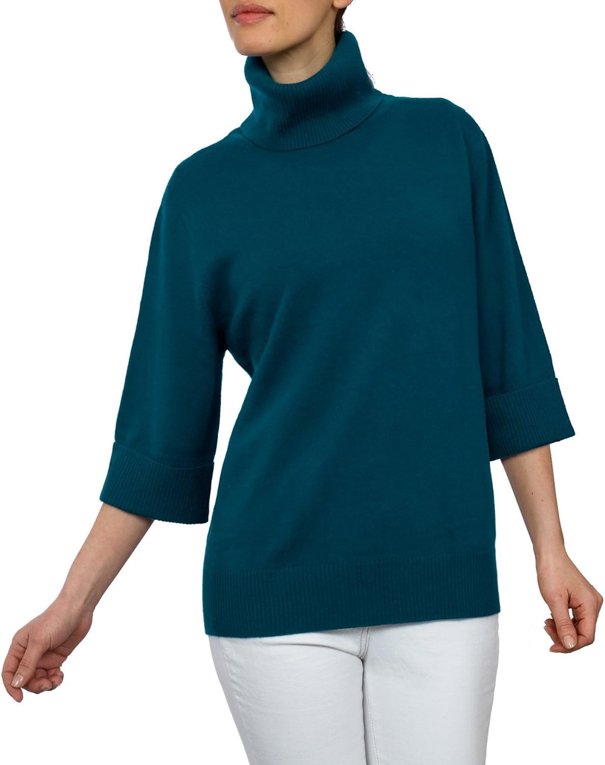Wool Overs Womens Slouchy Polo Neck Jumper Sweater Dark Turquoise Medium: Amazon.co.uk: Clothing