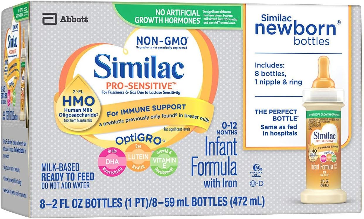 Similac Pro-Sensitive NON-GMO - Infant Formula 2oz (pack of 8) plus 1 nipple & ring