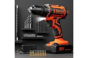 Cordless Drill Set, VIWKO 20V Power Drill with Power Pack 2.0Ah and Charger, 3/8-Inch Keyless Chuck Electric drill, 25+1 Position, 42pcs Drilldriver Bits/Screws for DIY Projects (Orange)