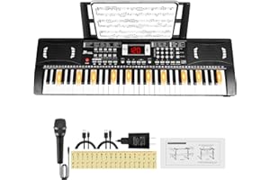24HOCL Kids Piano Keyboard, 61 Lighted Keys Electric Digital Keyboard Piano Kit 100 Voices, 100 Rhythms with Microphone, Gift for Children, Black