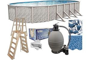 Lake Effect Pools 'Meadows Reprieve' 18 ft x 33 ft Oval Above Ground Swimming Pool Bundle | 52 Inch Steel Sided Walls | Kit Includes: 25 Gauge Liner, A-Frame Ladder, Sand Filter/Pump, & Skimmer