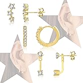 3 Pairs Sterling Silver Earrings for Women Trendy Silver Stud Hoop Earrings Stacks for Multiple Piercing Dainty Cartilage Huggie Hoop Earrings Hypoallergenic Small Cubic Zirconia Stud Hoop Earrings Set