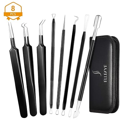 ElleSye 8er Komedonenquetscher,Chirurgischer Edelstahl Mitesserentferner Set, Profi-Blackhead Remover, Pickel Ausdrücken Werk