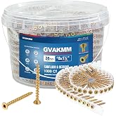 GVAKMM #8&times;1-1/2 in Subfloor to Wood Collated Screws &ndash; 1000 Count, Square Drive Flat Head, Anti-Rust Yellow Zinc Finish, Coarse Thread Wood Screws with Storage Bucket